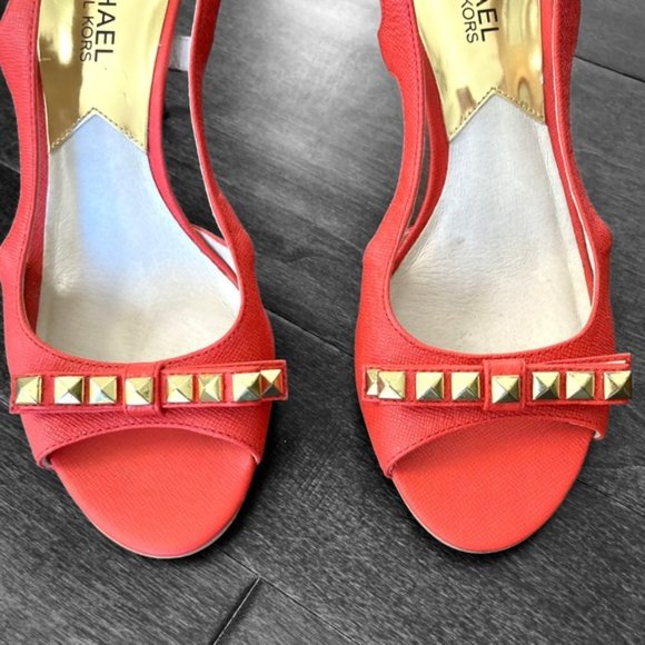 Michael Kors Hot Red Sandals Leather Heels Size 6 - Picture 7 of 14